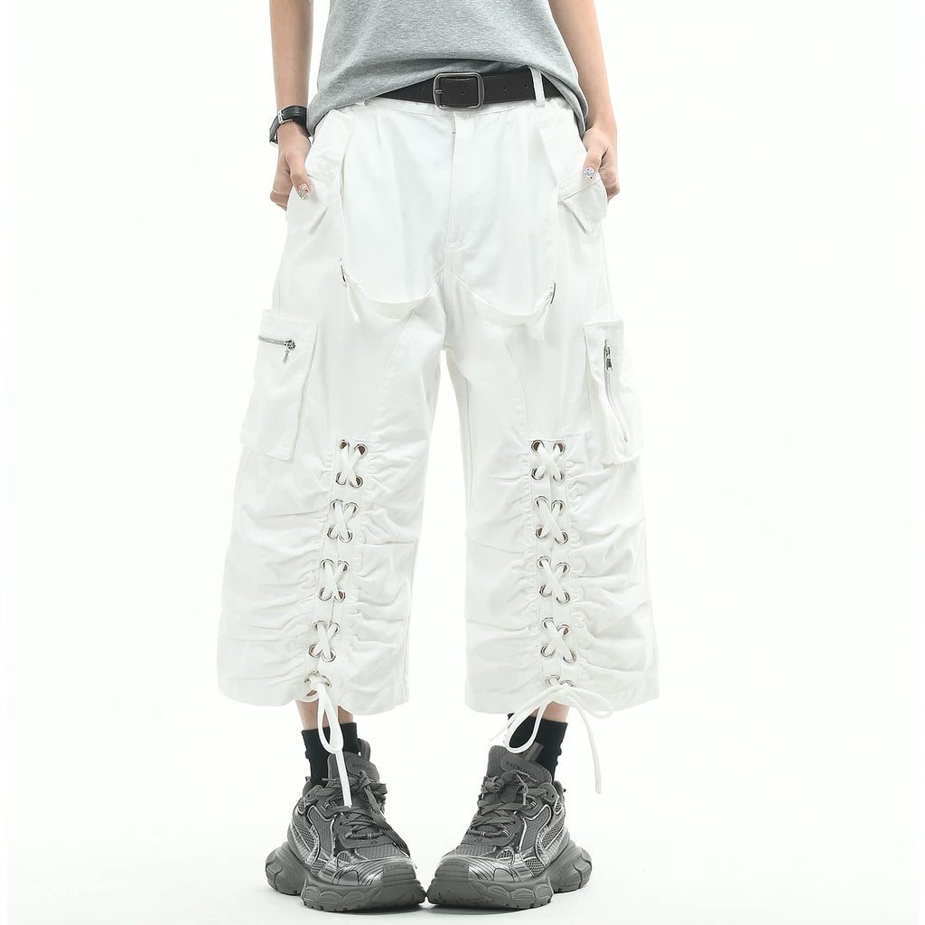 OV original American functional deconstruction strap casual cropped pants for men and women summer loose multi pocket workwear shorts trend