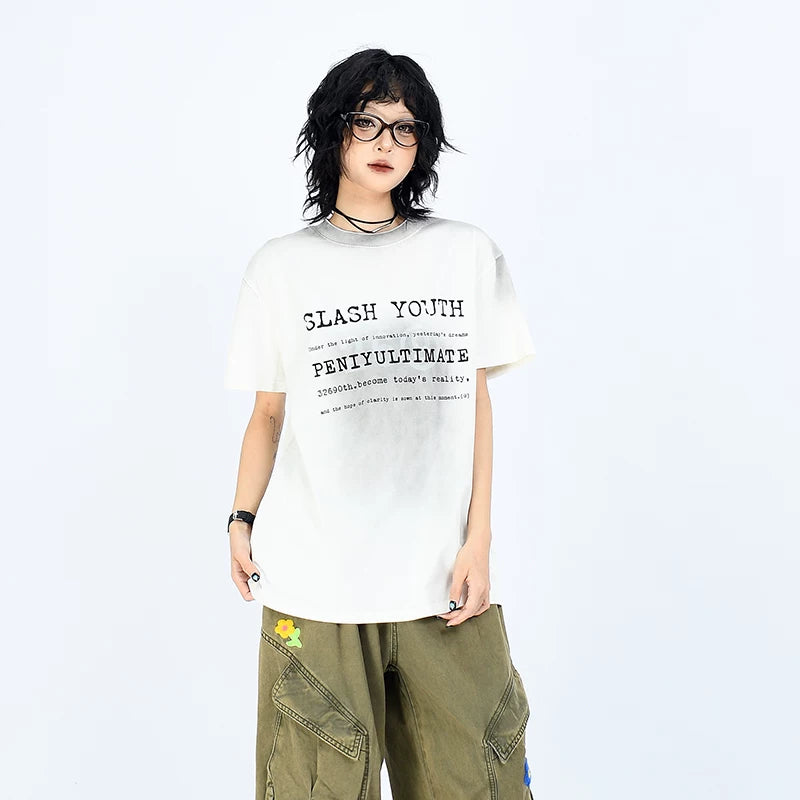 OV original/Summer American gradient dirty dye short sleeved T-shirt for men and women boxy version shoulder Solona cool top