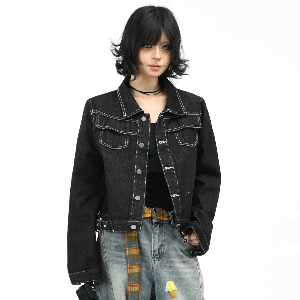 OV original American retro washed vintage denim jacket women's autumn street short shoulder casual jacket top