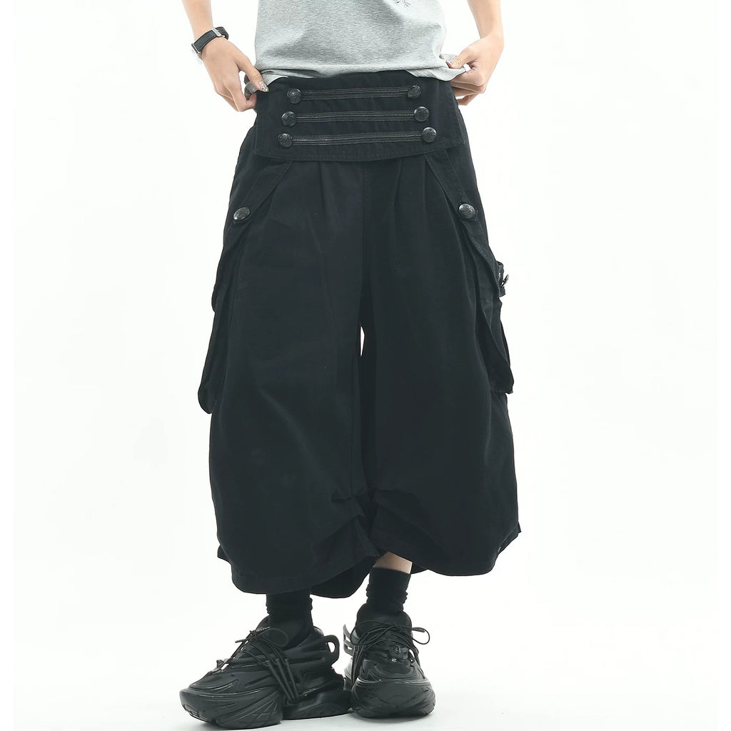 OV original/American deconstructive design sense A-line cropped pants for men and women in summer, loose wide leg pleated casual shorts