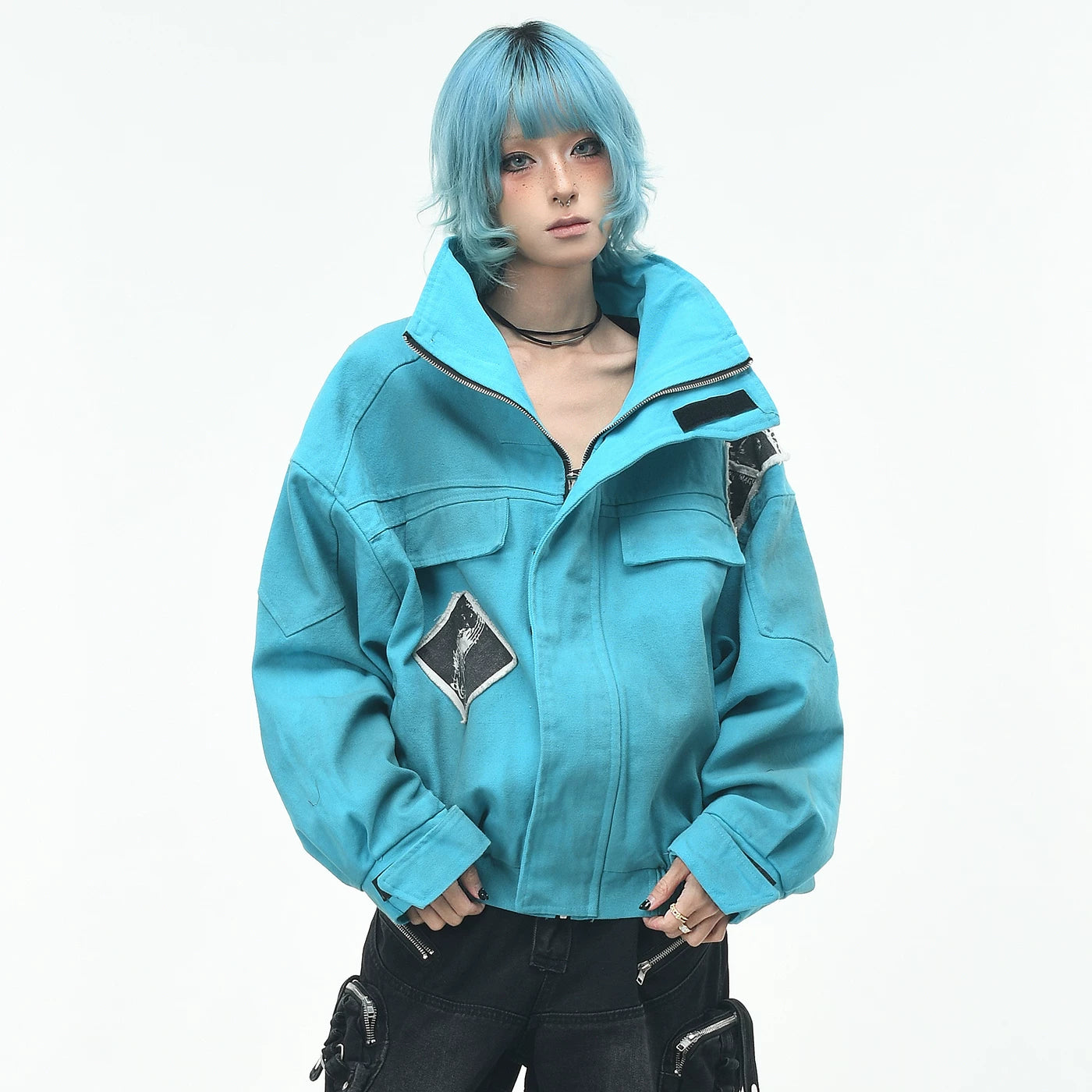 OV Original Waste Soil Wind Dirty Dyeing Doing Old Water Wash Rock Stand up Collar Jacket for Men and Women Autumn Street Loose Short Jacket