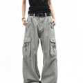 OV original American retro vintage washed multi pocket work pants for men and women, loose wide leg trendy brand couple long pants