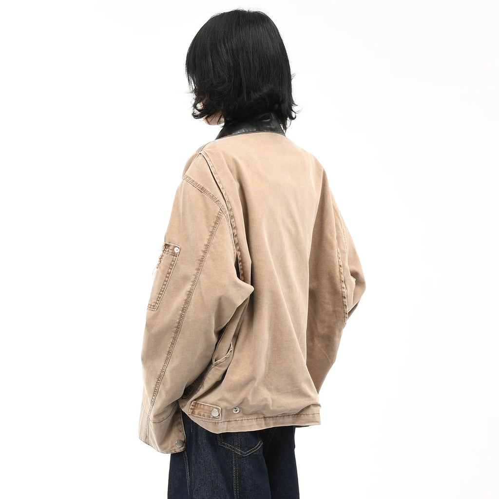 OV original American retro Detroit vintage washed workwear jacket, women's destructive design sense, autumn coat, men's trend