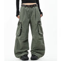 OV original American camouflage patchwork vintage washed casual pants for men and women, loose wide leg multi pocket pleated work pants