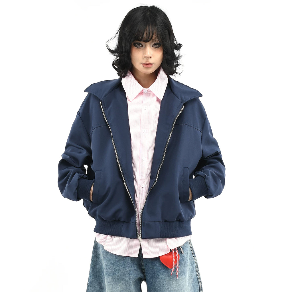 OV original American striped fake two-piece spliced lapel jacket for women, autumn street loose casual workwear jacket for men