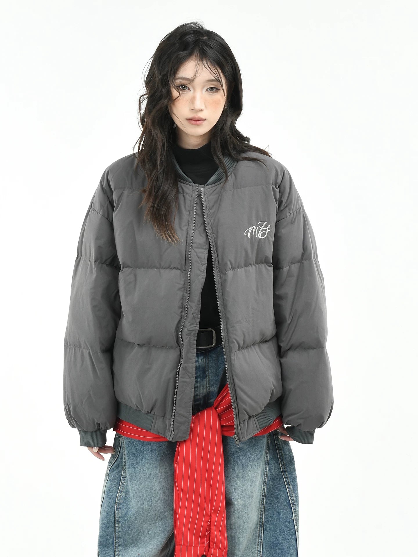 OV Original American Retro 90 White Duck Down Down Jacket Women's Winter Loose Warm Baseball Stand up Collar Bread Jacket