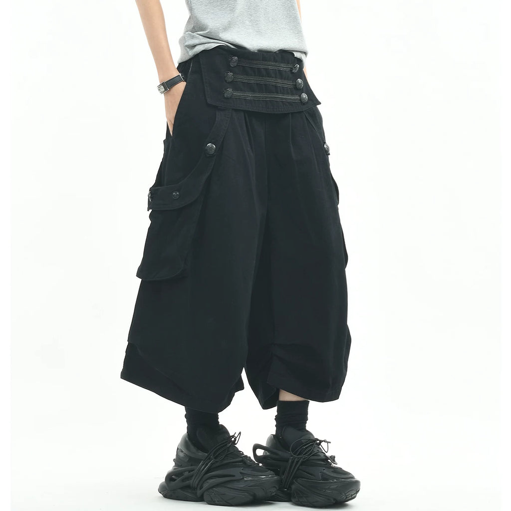 OV original/American deconstructive design sense A-line cropped pants for men and women in summer, loose wide leg pleated casual shorts