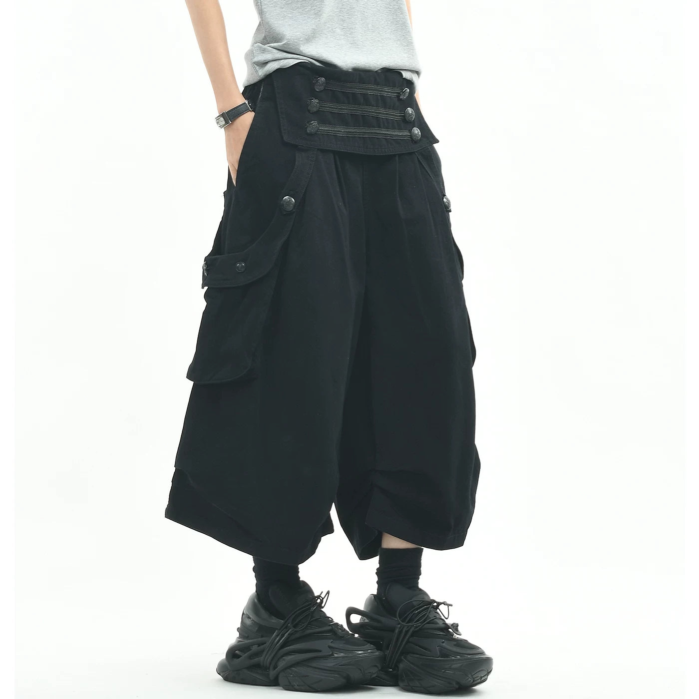 OV original/American deconstructive design sense A-line cropped pants for men and women in summer, loose wide leg pleated casual shorts