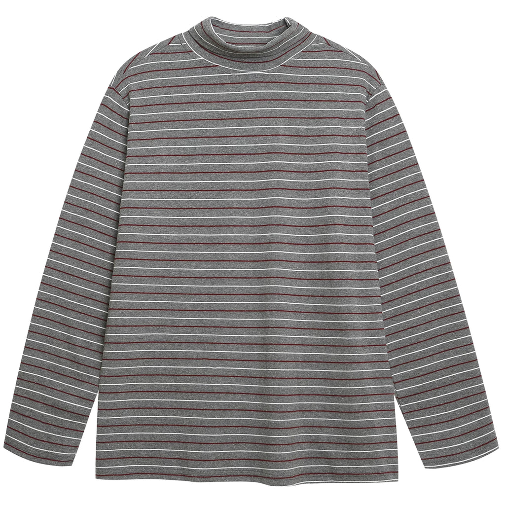 OV Original/American Money Style Striped High Collar Long Sleeve T-shirt for Men and Women in Autumn, Loose and Versatile Bottom Shirt, Top Trendy
