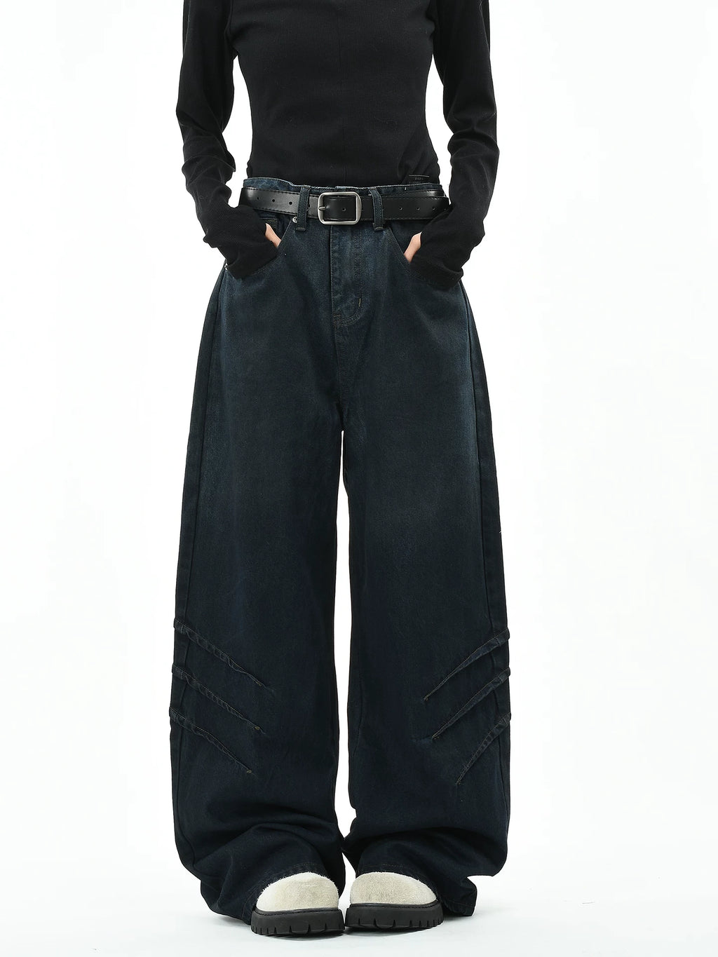 OV original American style dirty dyed distressed folded washed denim jeans for men and women, loose wide leg pants for the streets, men's fashion