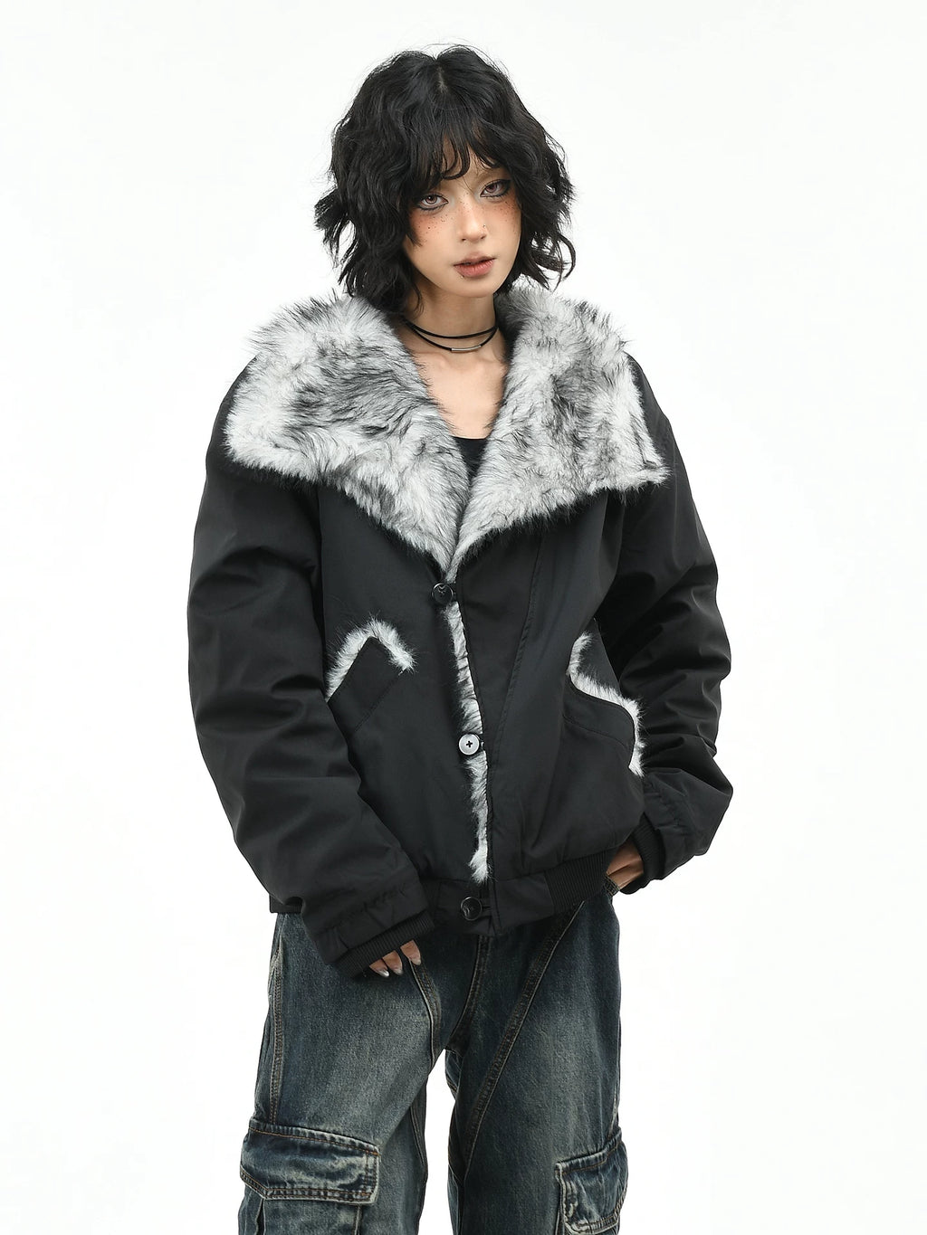 OV Original American Mountain Carving Tie Dyeing Shackle Design Cotton Jacket Women's Winter Street Loose Warm Cotton Jacket Men