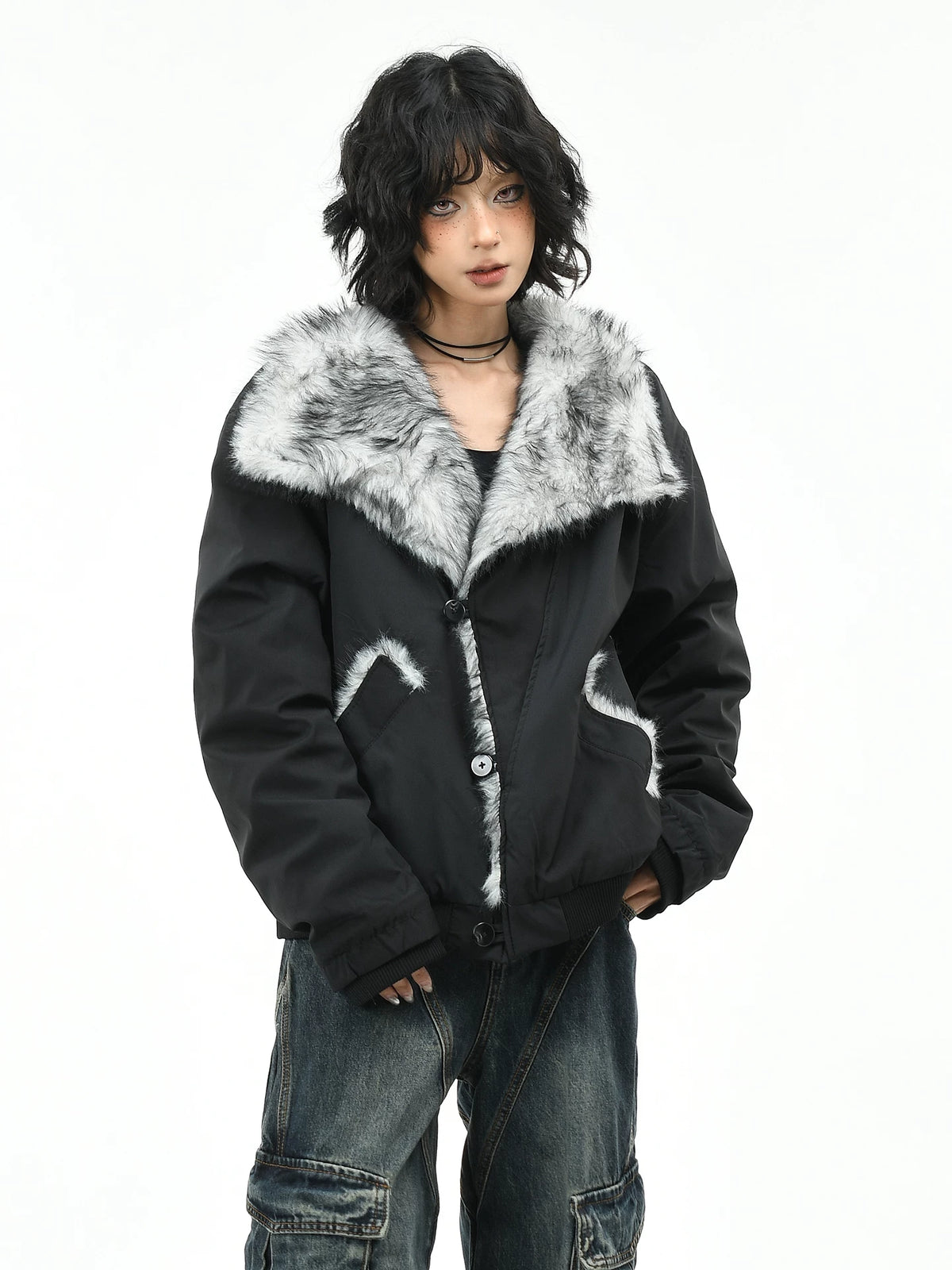 OV Original American Mountain Carving Tie Dyeing Shackle Design Cotton Jacket Women's Winter Street Loose Warm Cotton Jacket Men