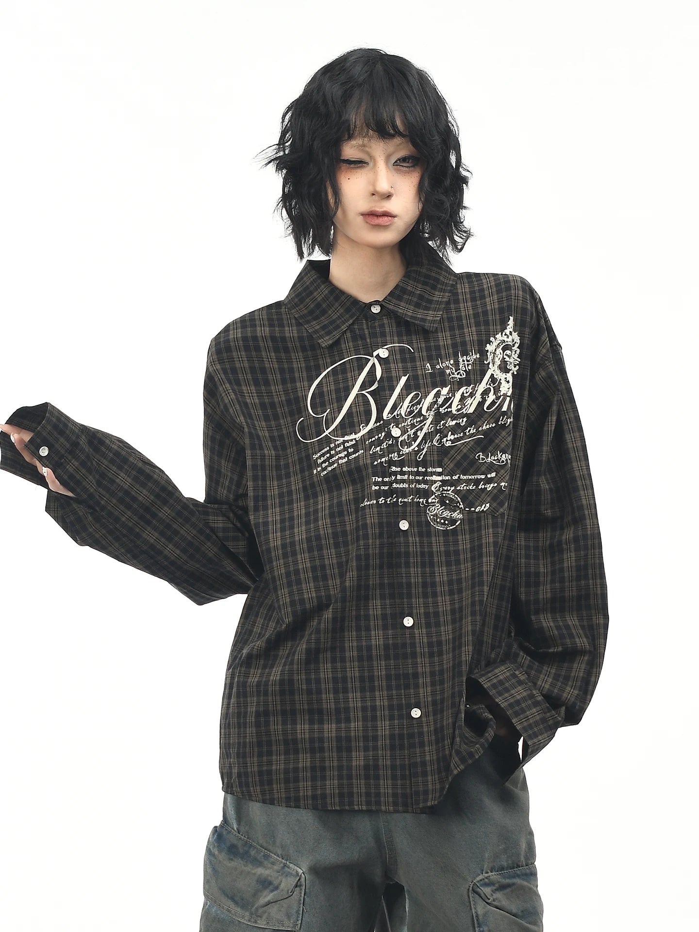 OV original autumn new style American retro checkered shirt jacket for men and women loose casual shirt long sleeved top trendy