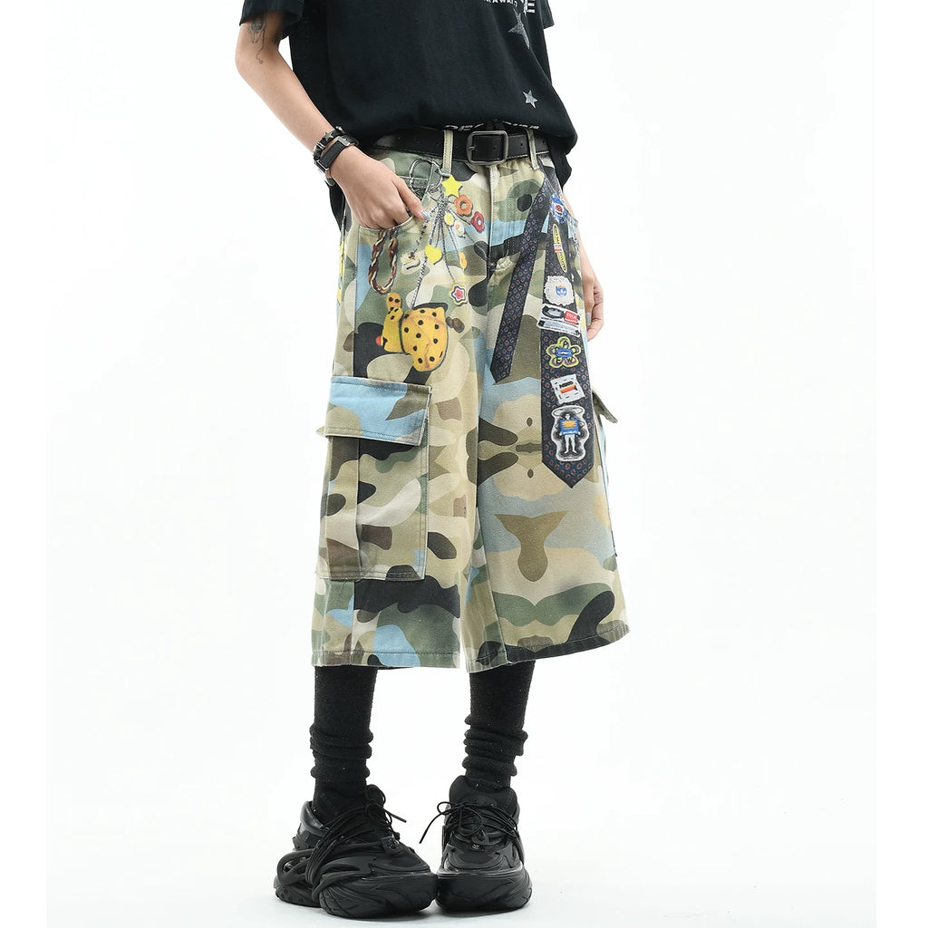 OV original American camouflage 3D printed workwear, women's summer loose multi pocket straight leg casual short, men's