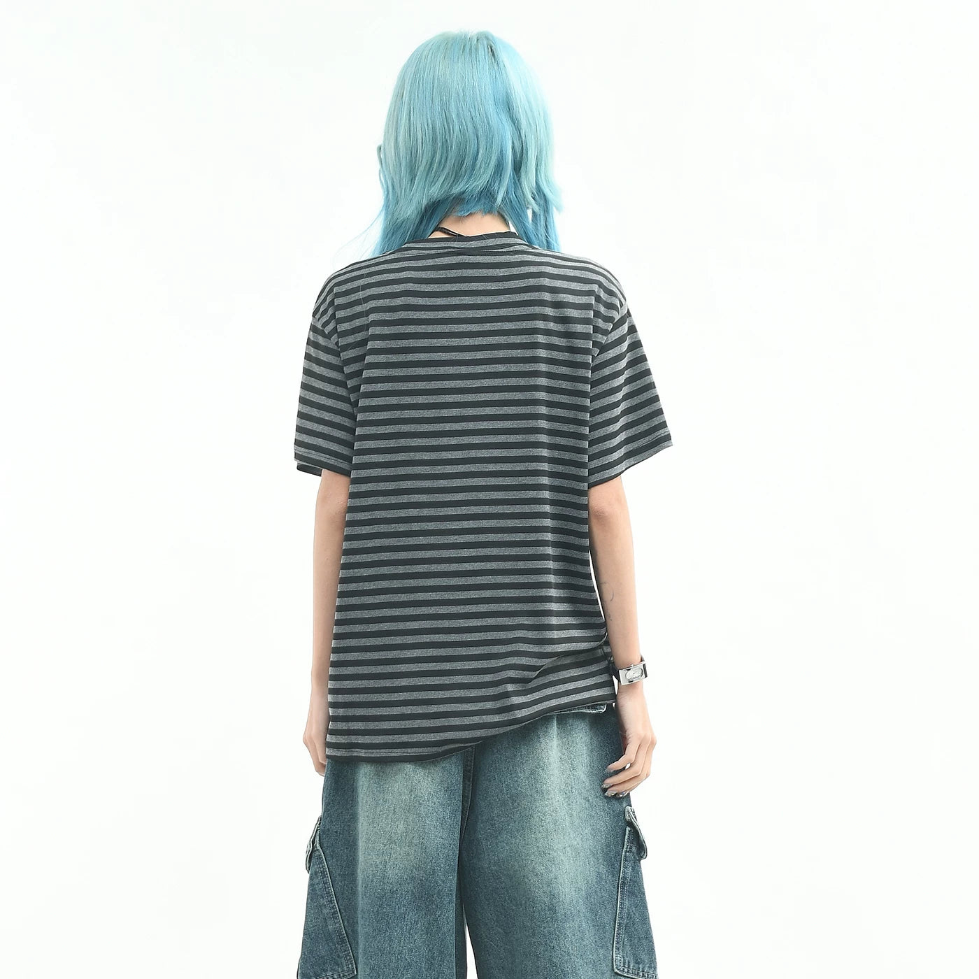 OV original/retro striped letter printed shoulder T-shirt for men and women in summer loose short sleeved niche light Asian top trend