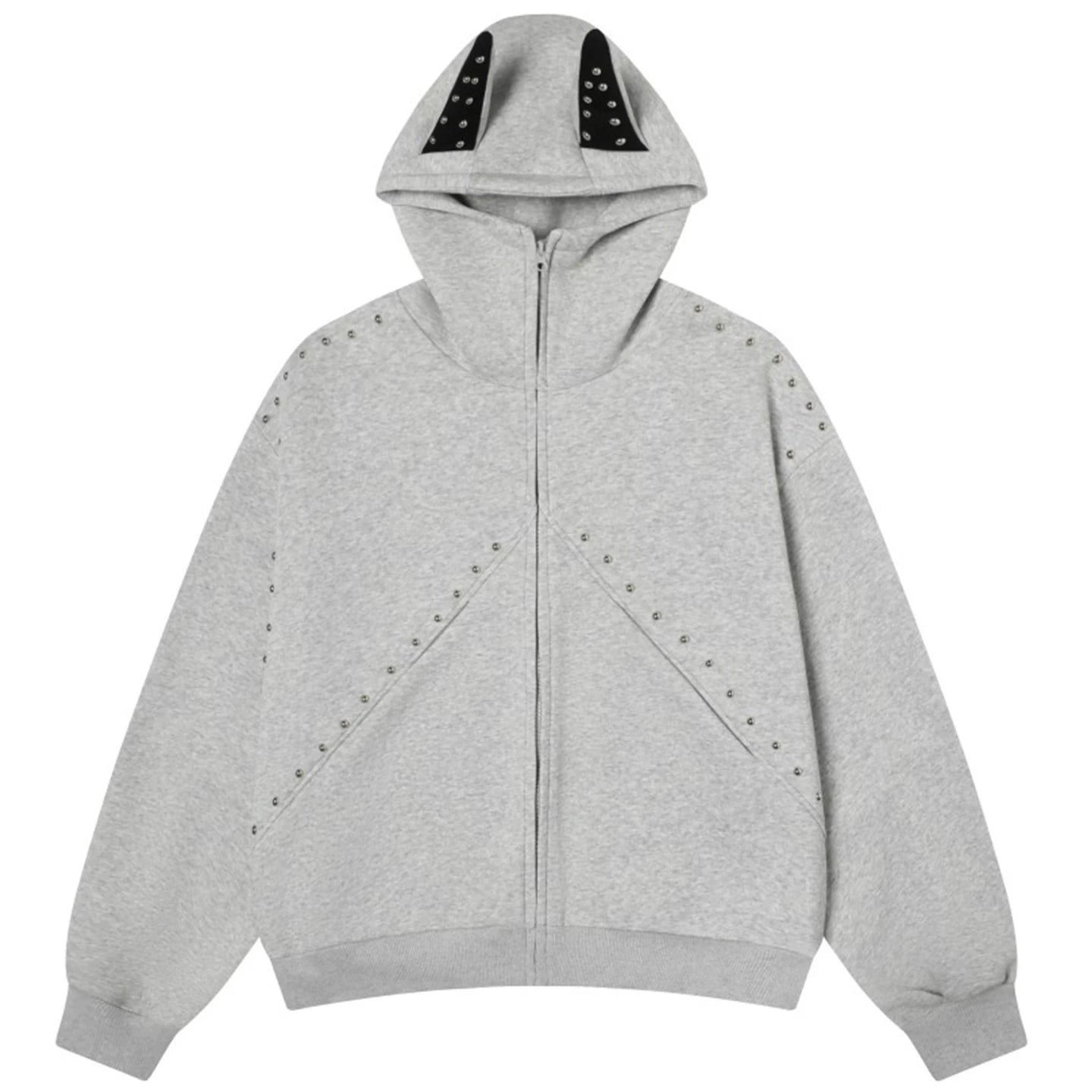 OV original American dog ear design hooded sweatshirt for men and women, autumn loose rivet splicing couple cardigan jacket