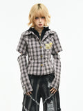 OV original subculture sleeve detachable fake two-piece long sleeved shirt for women's spring slim fit short plaid shirt trend