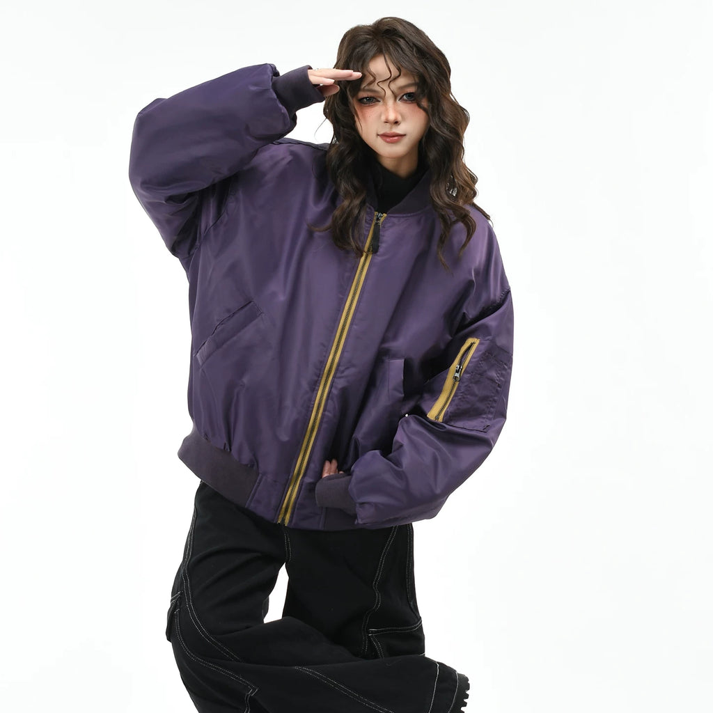 OV Original American Retro Pilot Baseball Jacket with Cotton Jacket for Women's Winter Loose Couple Warm Cotton Coat