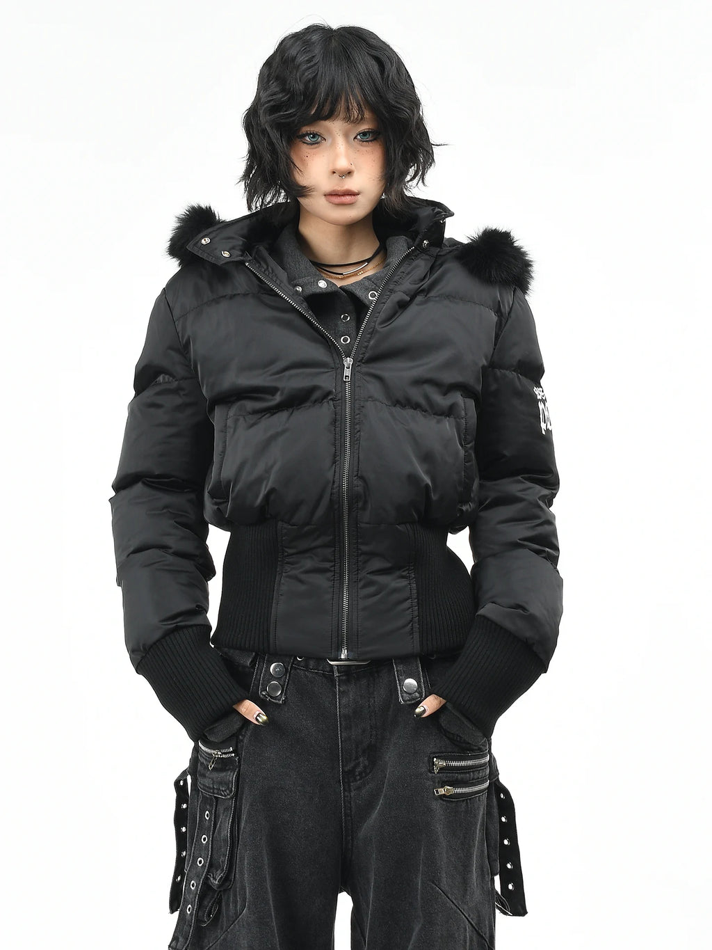 OV original American style fur collar, detachable hooded cotton jacket, women's winter short style, waist cinching, slimming, warm cotton jacket, trendy