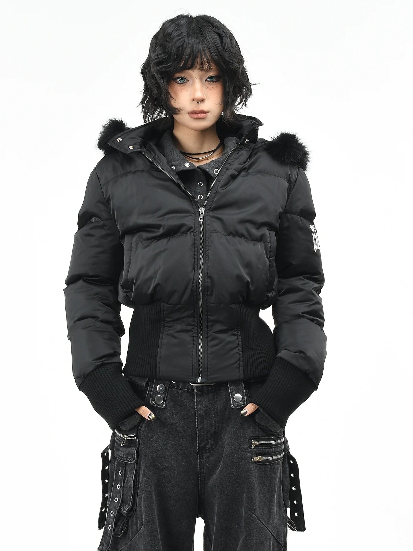 OV original American style fur collar, detachable hooded cotton jacket, women's winter short style, waist cinching, slimming, warm cotton jacket, trendy