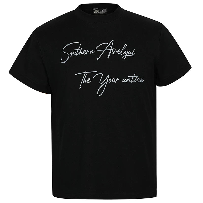 OV original/Summer American letter print Sorona cool short sleeved T-shirt for men and women boxy shoulder slimming top