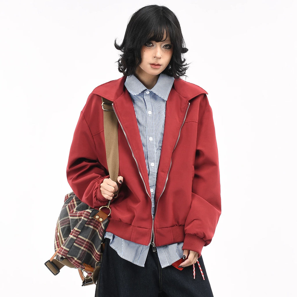 OV original American striped fake two-piece spliced lapel jacket for women, autumn street loose casual workwear jacket for men