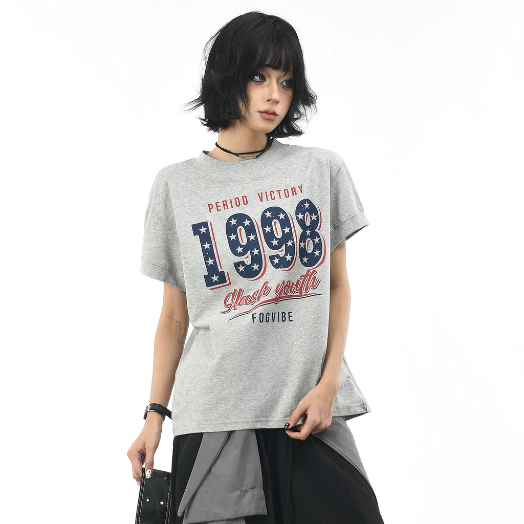 OV Original/American 1998 Retro Star Printed Short sleeved Women's Summer Front Shoulder Short Style Solona Cool T-shirt Trendy
