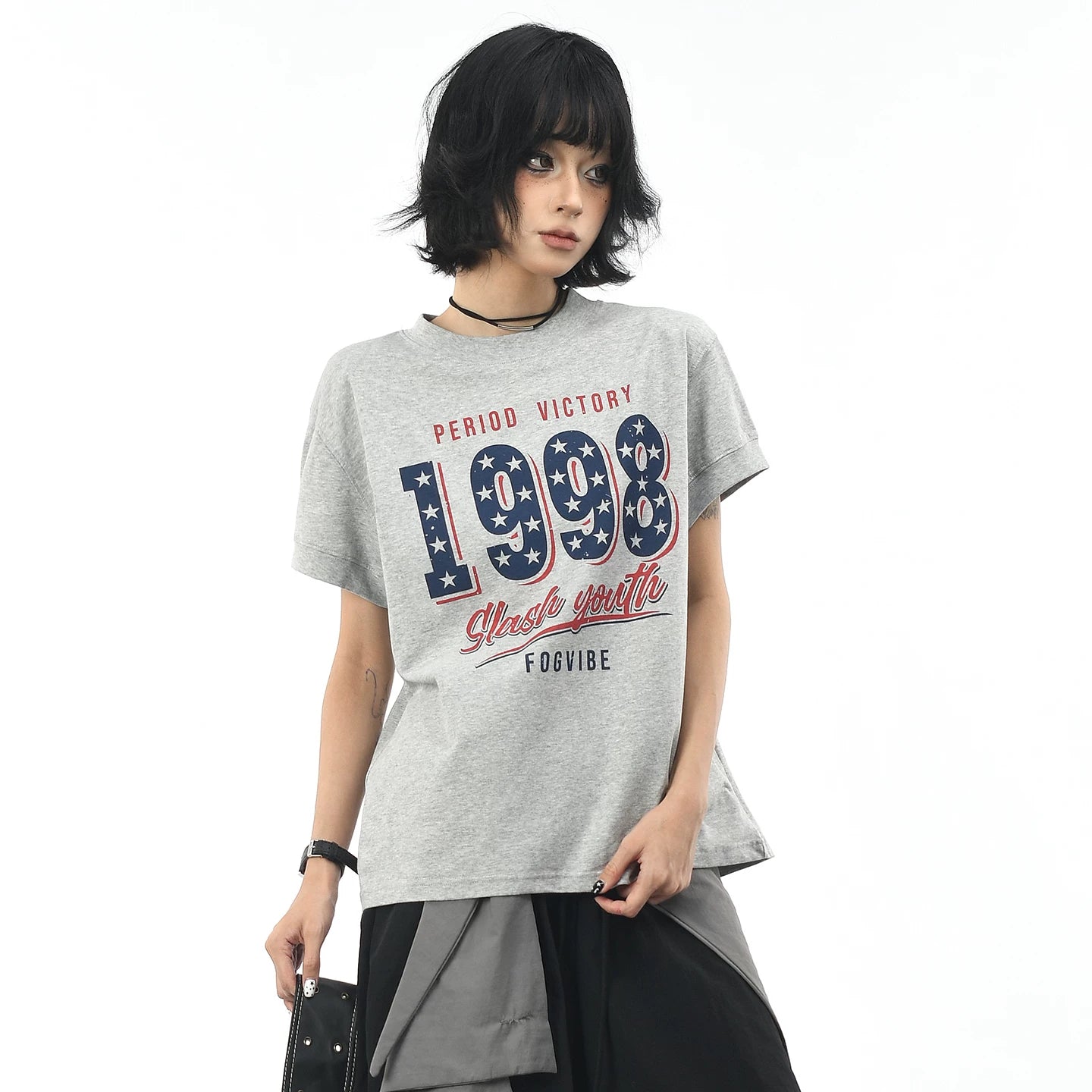 OV Original/American 1998 Retro Star Printed Short sleeved Women's Summer Front Shoulder Short Style Solona Cool T-shirt Trendy
