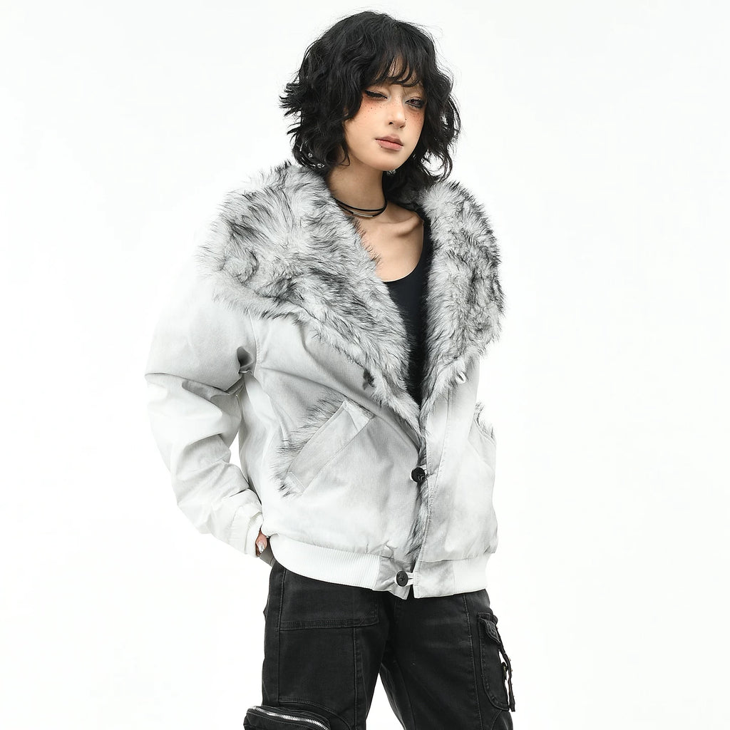 OV Original American Mountain Carving Tie Dyeing Shackle Design Cotton Jacket Women's Winter Street Loose Warm Cotton Jacket Men