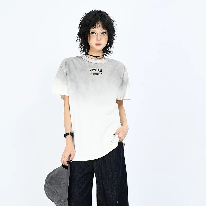 OV original/Summer American retro gradient tie dye short sleeved T-shirt for men and women boxy shoulder Solona cool top