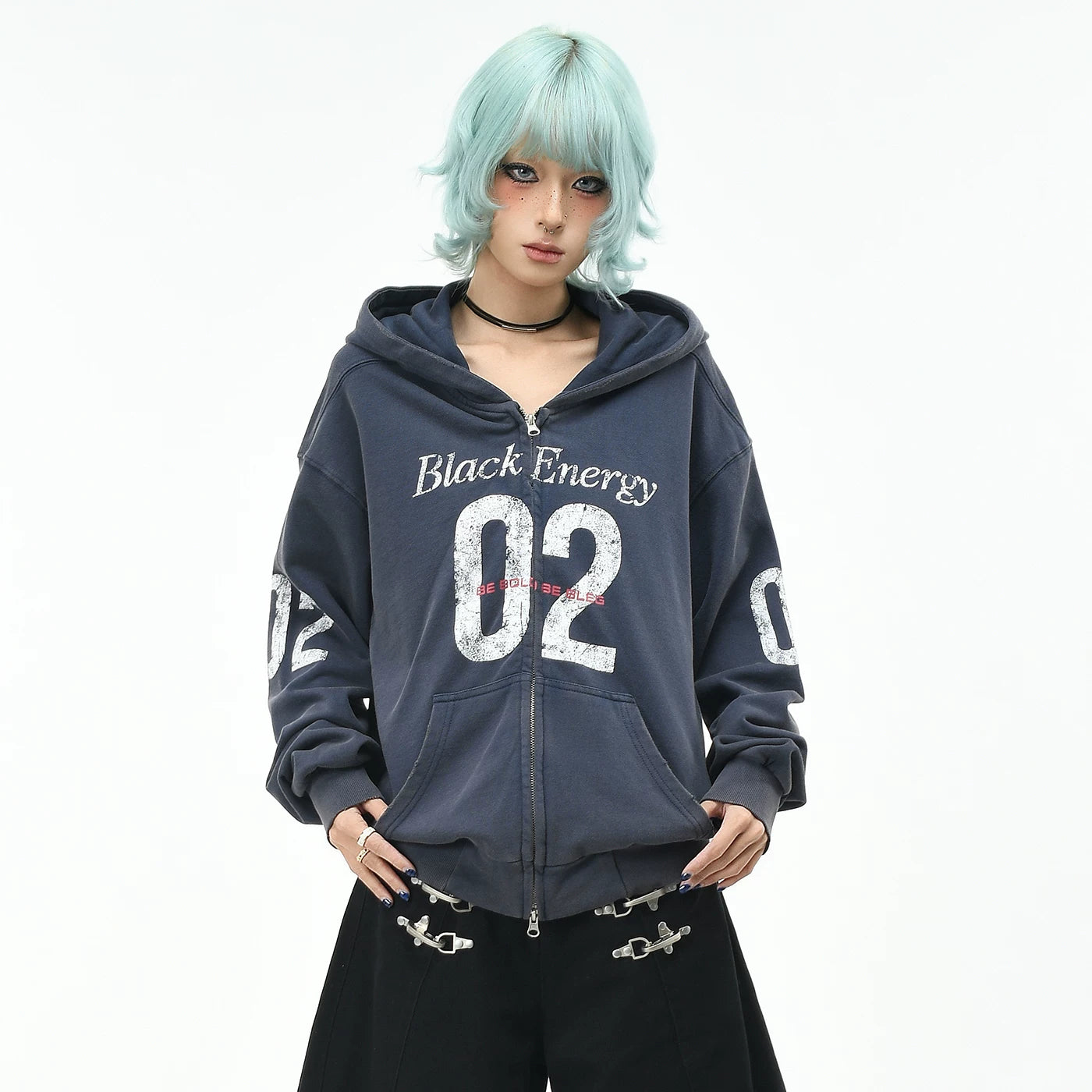 OV original retro mottled letter vintage hooded sweatshirt for men and women autumn street loose short cardigan jacket trendy