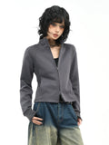 OV original American style short stand up collar shoulder sweatshirt for women's autumn street slimming and slimming effect, cardigan zipper long sleeved jacket