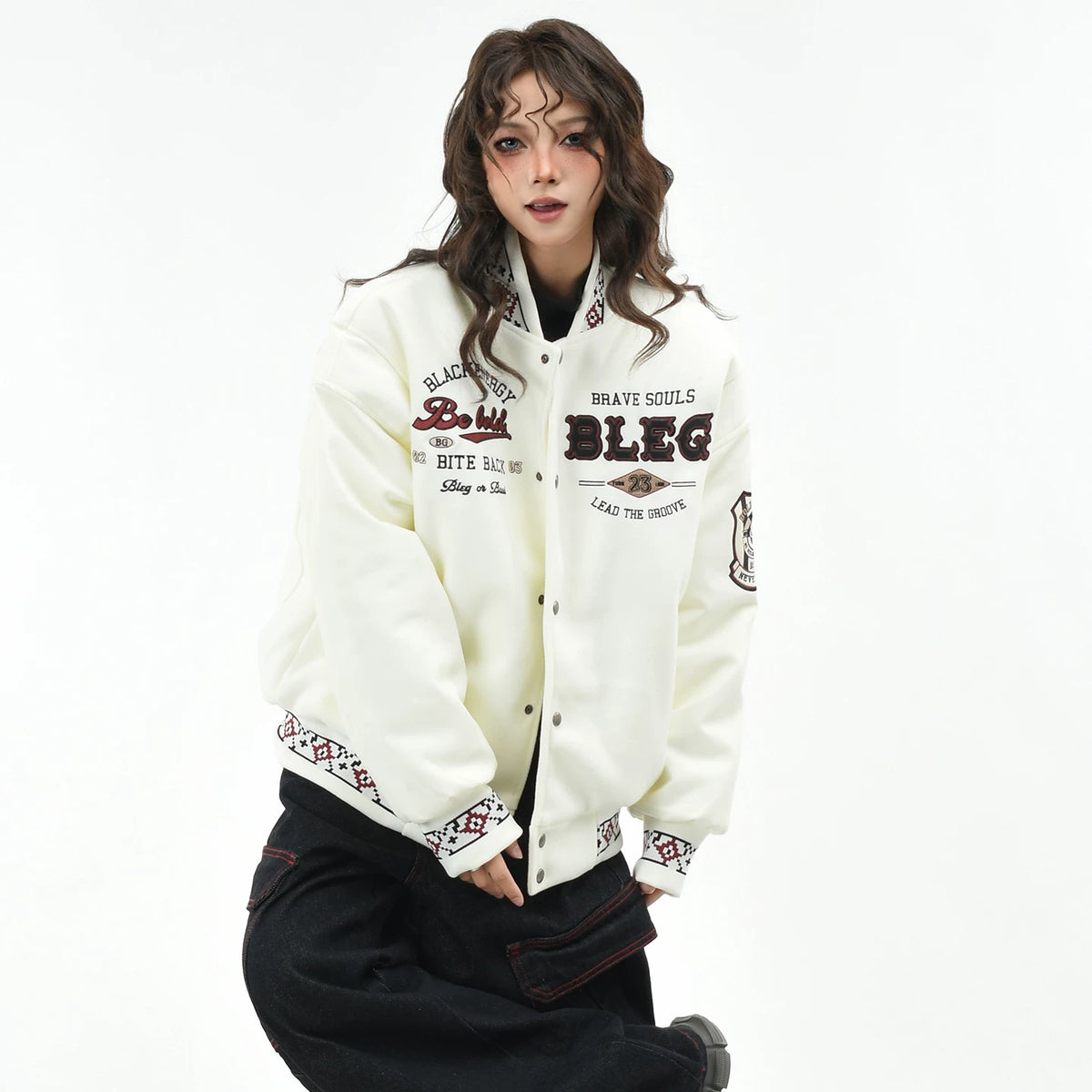 OV original American retro embroidered baseball jacket with cotton jacket, women's winter loose fitting couple stand up collar cotton jacket, men's cotton jacket