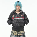 OV original American retro leopard print waist cinched hooded cardigan sweatshirt women's autumn loose zipper short style slimming jacket