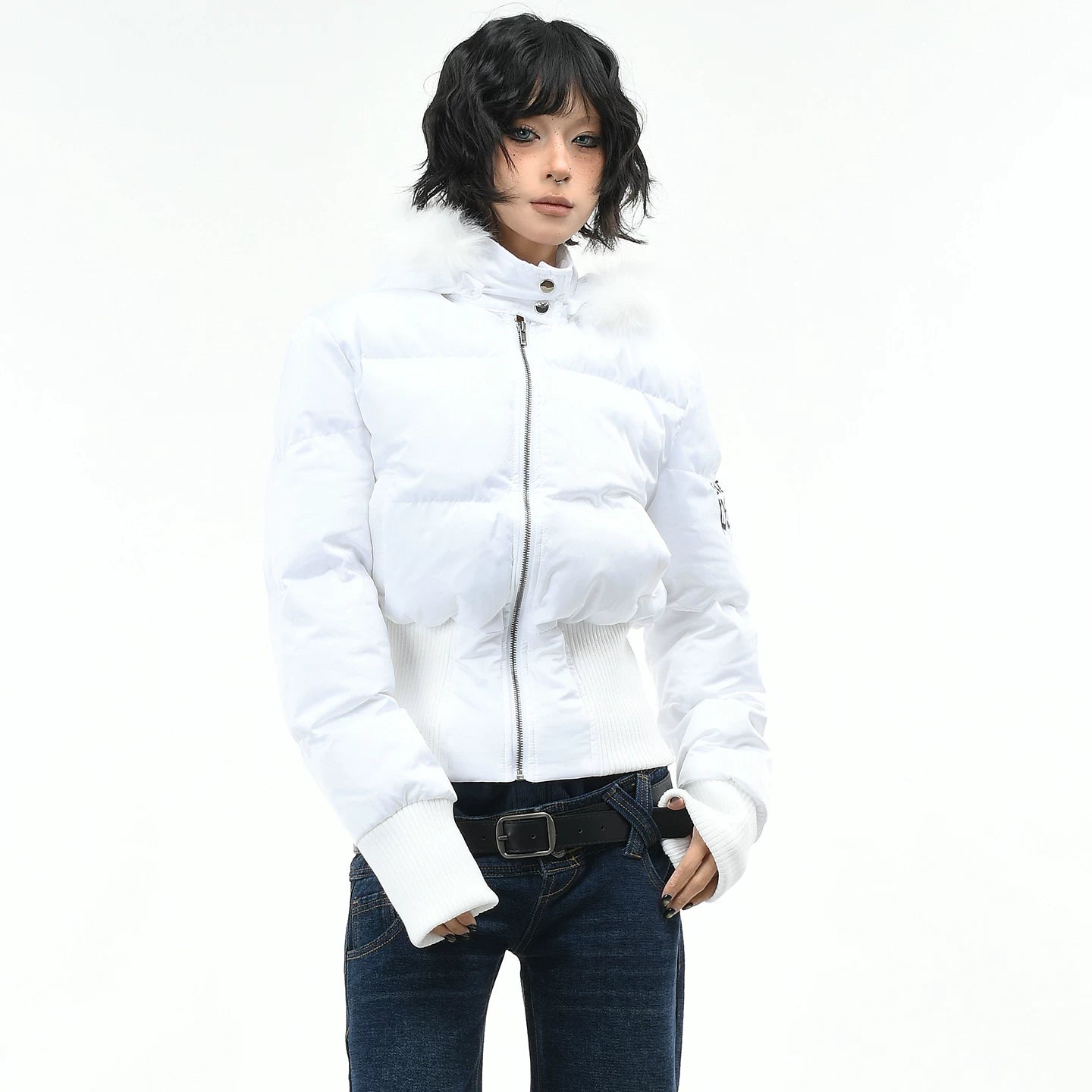 OV original American style fur collar, detachable hooded cotton jacket, women's winter short style, waist cinching, slimming, warm cotton jacket, trendy