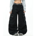 OV original American high street zipper multi pocket washed work pants for men and women, loose straight leg pleated casual pants, trendy