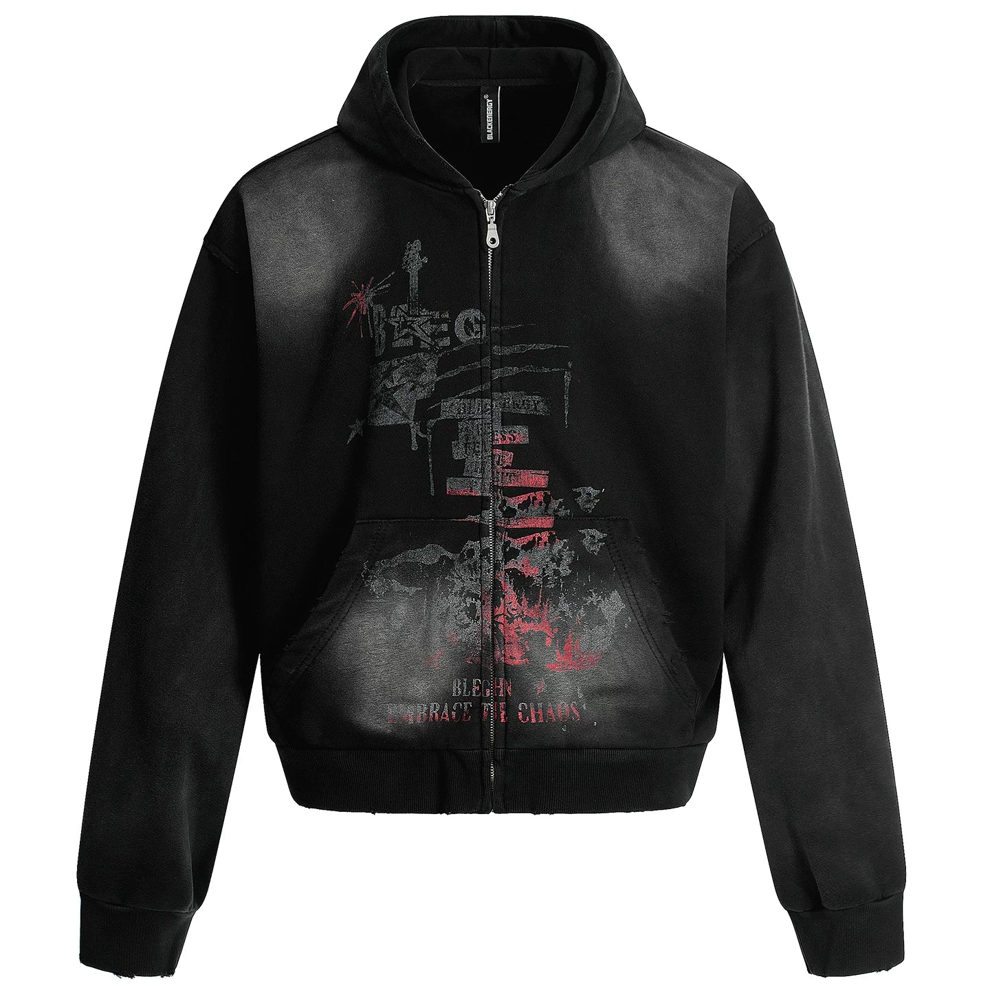 OV original American retro vintage washed zipper hooded sweatshirt women's autumn loose cardigan jacket men's boyfriend trendy brand