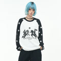 OV Original/Retro Star Full Print Shoulder Sleeve Contrast Long Sleeve T-shirt for Men and Women Autumn Loose Waffle Top Trendy