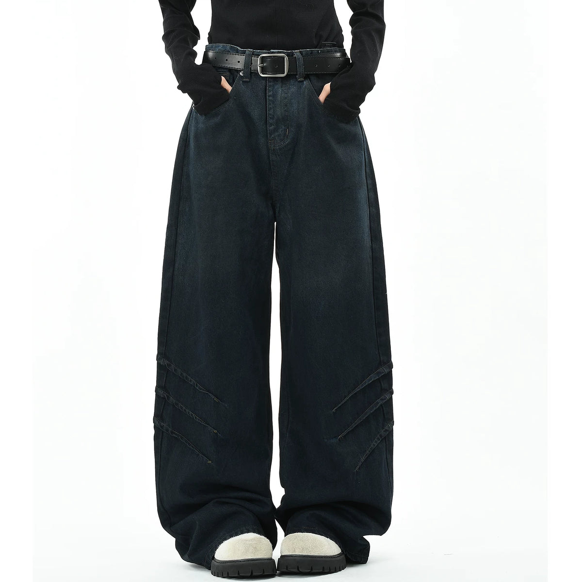 OV original American style dirty dyed distressed folded washed denim jeans for men and women, loose wide leg pants for the streets, men's fashion