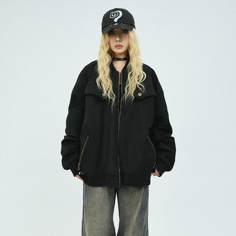 OV original autumn high street retro vintage workwear, baseball jacket, men's and women's American fashion brand loose standing collar jacket