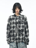 OV original American retro plaid tie dye vintage long sleeved shirt for men and women in autumn, loose and casual, fringed shirt trend
