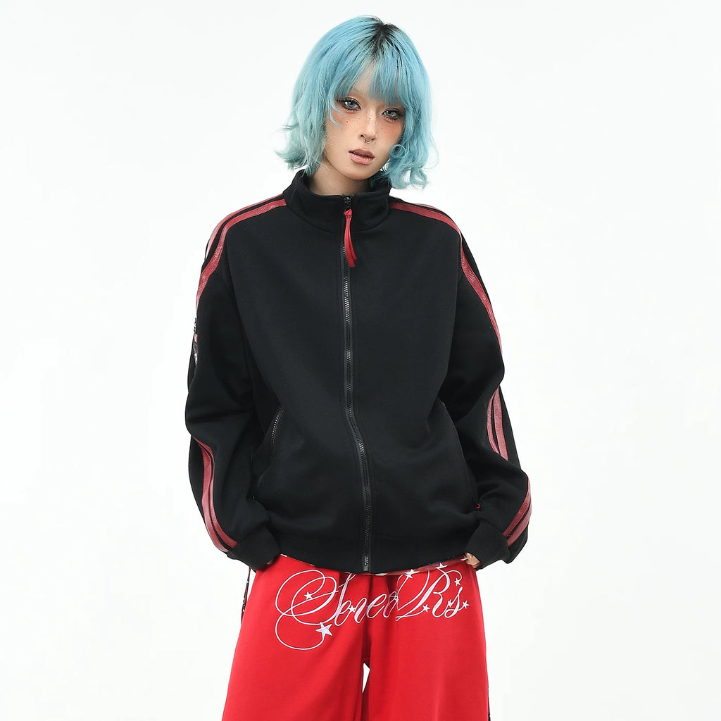 OV Original American Retro Sports Style Stand up Collar Zipper Jacket for Men and Women Autumn Loose Patchwork Embroidered Short Coat
