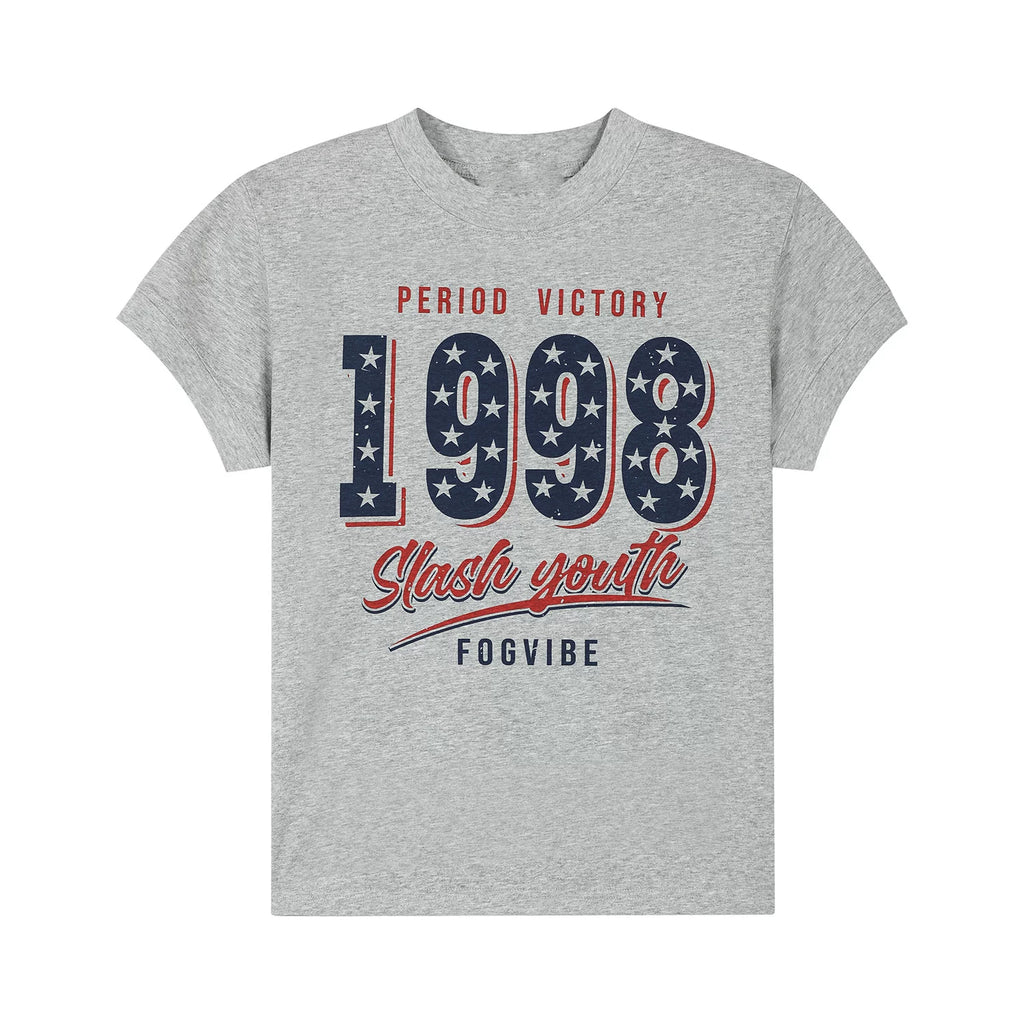 OV Original/American 1998 Retro Star Printed Short sleeved Women's Summer Front Shoulder Short Style Solona Cool T-shirt Trendy