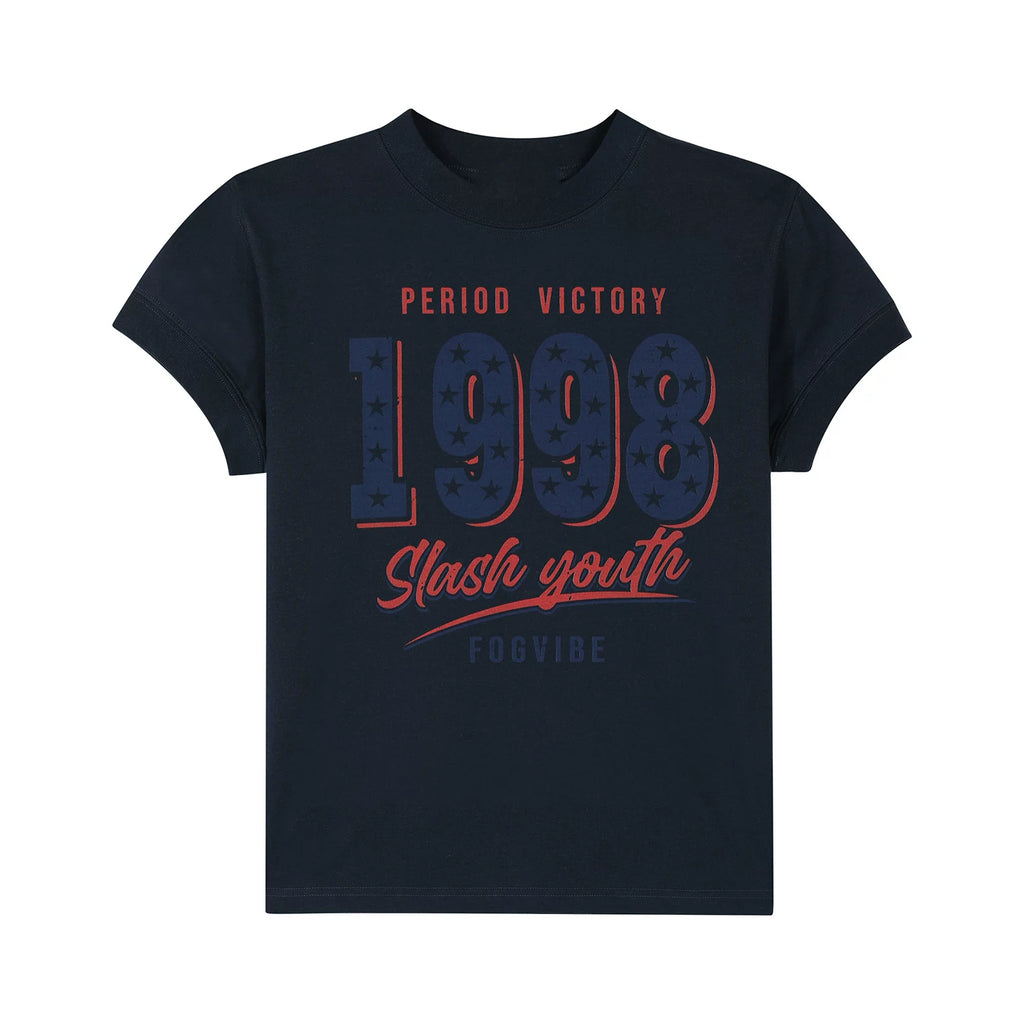 OV Original/American 1998 Retro Star Printed Short sleeved Women's Summer Front Shoulder Short Style Solona Cool T-shirt Trendy
