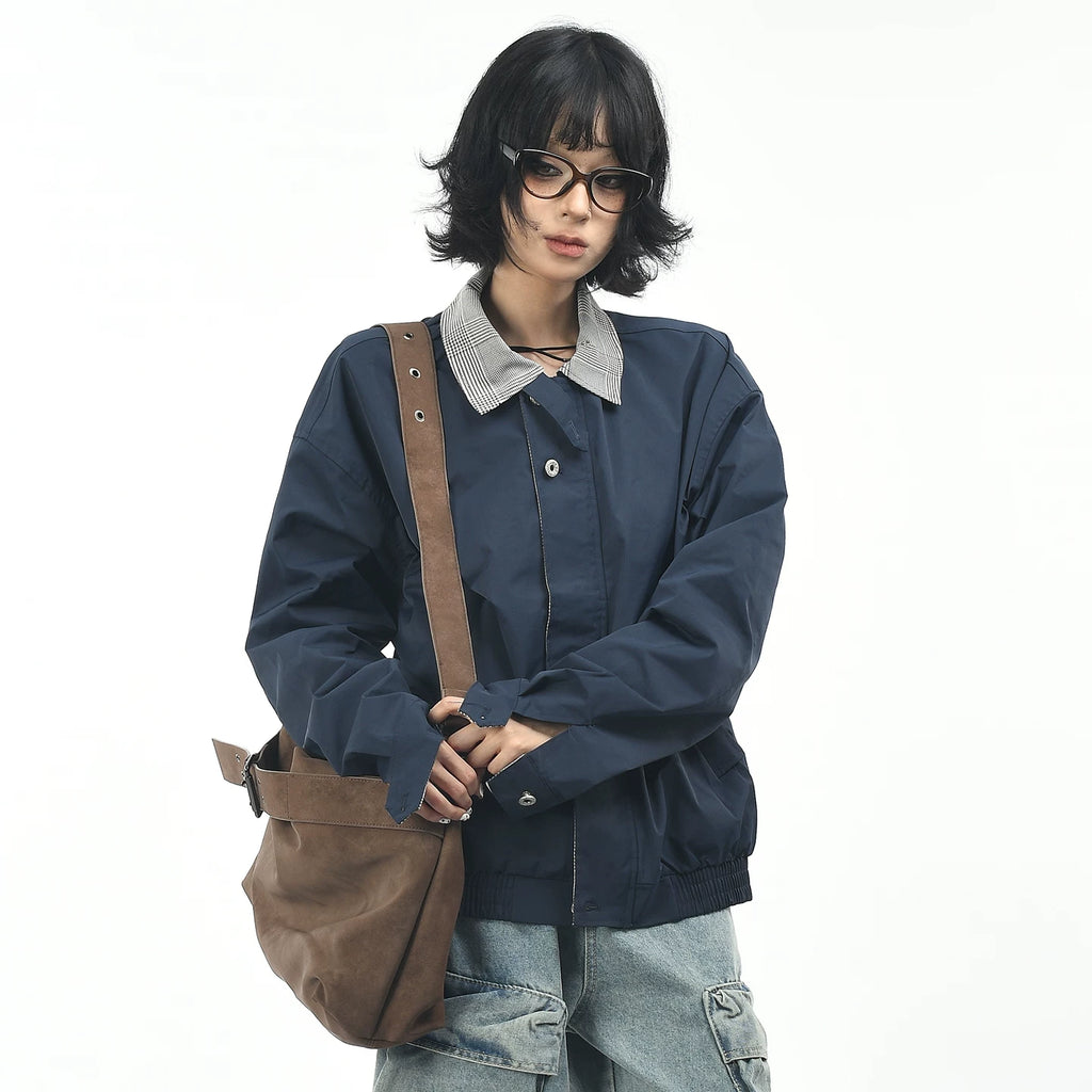OV original American plaid patchwork couple workwear jacket for men and women, autumn street loose casual lapel jacket trend