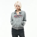 OV original American retro striped stand up collar zipper cardigan sweatshirt for men and women in autumn loose short casual jacket trend