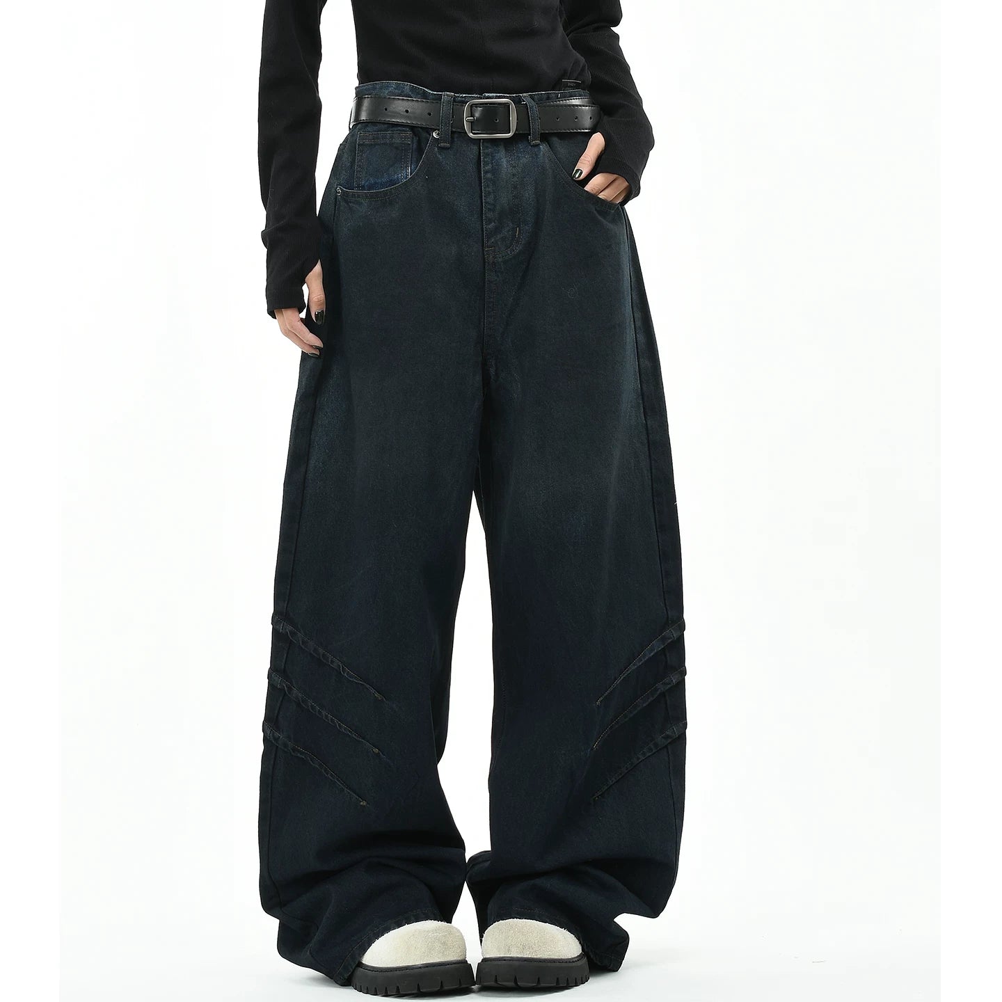 OV original American style dirty dyed distressed folded washed denim jeans for men and women, loose wide leg pants for the streets, men's fashion