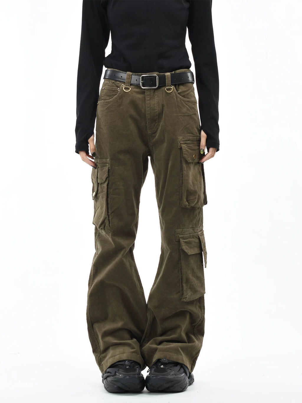 OV original American retro corduroy distressed micro flared casual pants for men and women slim fit multi pocket workwear pants trendy