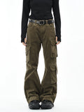 OV original American retro corduroy distressed micro flared casual pants for men and women slim fit multi pocket workwear pants trendy