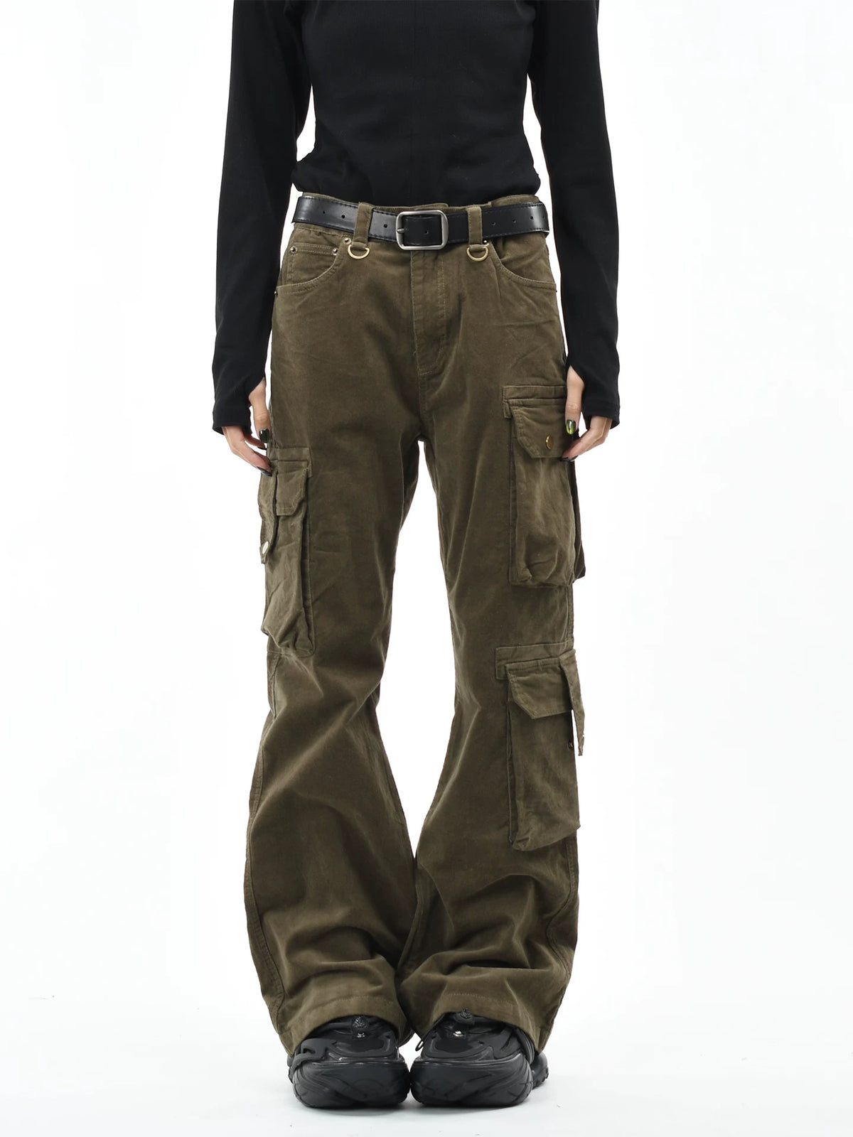 OV original American retro corduroy distressed micro flared casual pants for men and women slim fit multi pocket workwear pants trendy